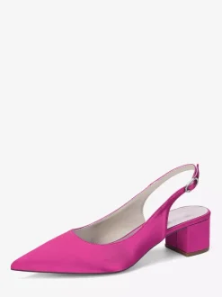Satin Wedding Shoes Chunky Heel Pointed Toe Slingback Pumps