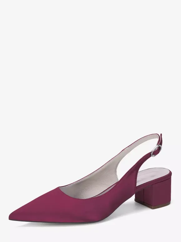 Satin Wedding Shoes Chunky Heel Pointed Toe Slingback Pumps