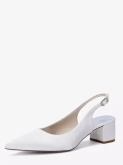 Satin Wedding Shoes Chunky Heel Pointed Toe Slingback Pumps