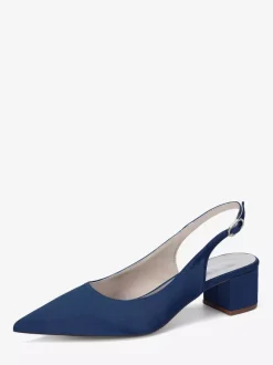 Satin Wedding Shoes Chunky Heel Pointed Toe Slingback Pumps