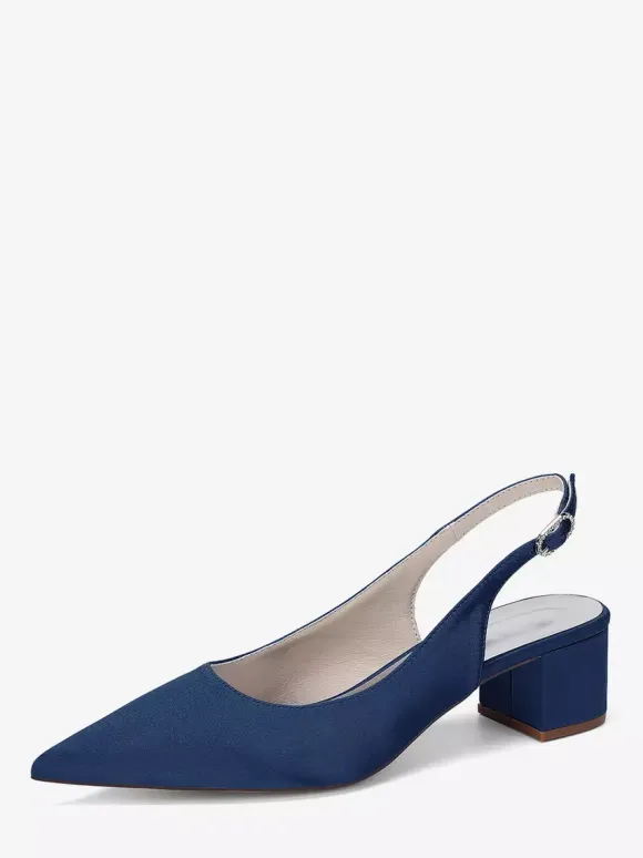 Satin Wedding Shoes Chunky Heel Pointed Toe Slingback Pumps