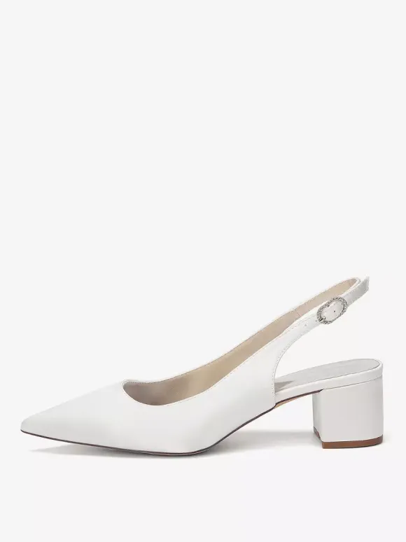 Satin Wedding Shoes Chunky Heel Pointed Toe Slingback Pumps
