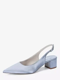 Satin Wedding Shoes Chunky Heel Pointed Toe Slingback Pumps