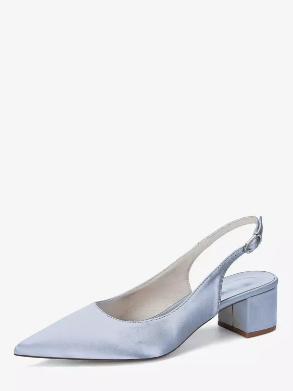 Satin Wedding Shoes Chunky Heel Pointed Toe Slingback Pumps