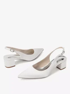 Satin Wedding Shoes Chunky Heel Pointed Toe Slingback Pumps