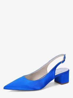 Satin Wedding Shoes Chunky Heel Pointed Toe Slingback Pumps