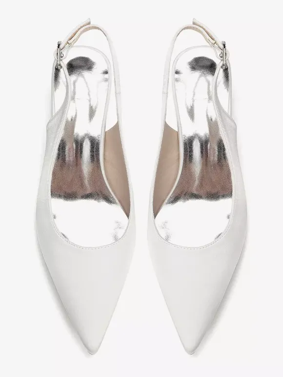 Satin Wedding Shoes Chunky Heel Pointed Toe Slingback Pumps