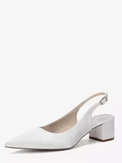 Satin Wedding Shoes Chunky Heel Pointed Toe Slingback Pumps
