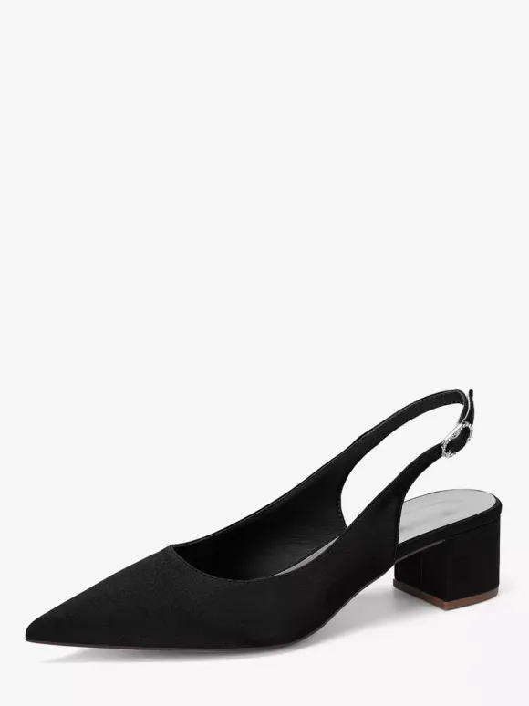 Satin Wedding Shoes Chunky Heel Pointed Toe Slingback Pumps