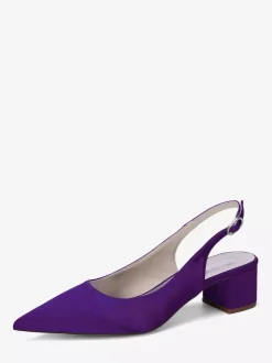 Satin Wedding Shoes Chunky Heel Pointed Toe Slingback Pumps