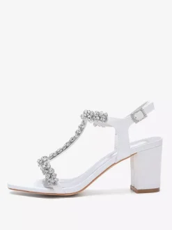 Satin Wedding Shoes Chunky Heel Rhinestones T Strap Bridal Party Shoes