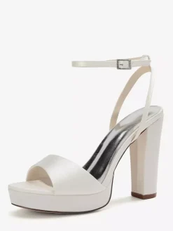 Satin Wedding Shoes Ivory Platform Open Toe High Heel Wedding Guest Shoes