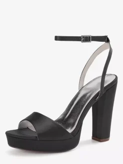 Satin Wedding Shoes Ivory Platform Open Toe High Heel Wedding Guest Shoes