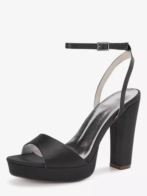 Satin Wedding Shoes Ivory Platform Open Toe High Heel Wedding Guest Shoes