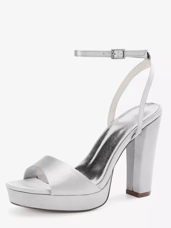 Satin Wedding Shoes Ivory Platform Open Toe High Heel Wedding Guest Shoes