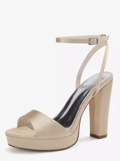 Satin Wedding Shoes Ivory Platform Open Toe High Heel Wedding Guest Shoes