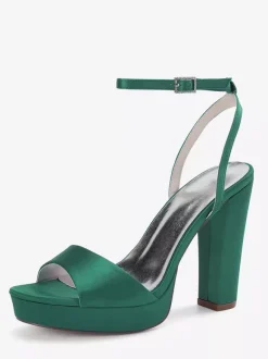 Satin Wedding Shoes Ivory Platform Open Toe High Heel Wedding Guest Shoes