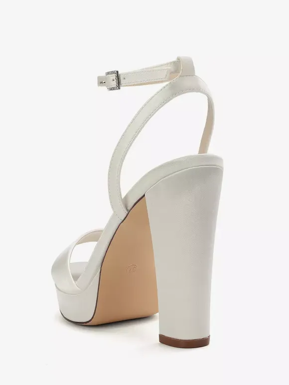 Satin Wedding Shoes Ivory Platform Open Toe High Heel Wedding Guest Shoes