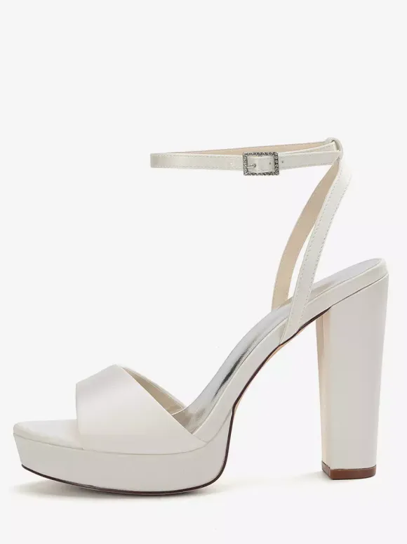 Satin Wedding Shoes Ivory Platform Open Toe High Heel Wedding Guest Shoes