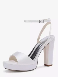 Satin Wedding Shoes Ivory Platform Open Toe High Heel Wedding Guest Shoes