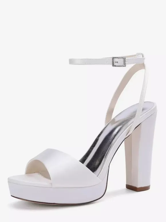 Satin Wedding Shoes Ivory Platform Open Toe High Heel Wedding Guest Shoes