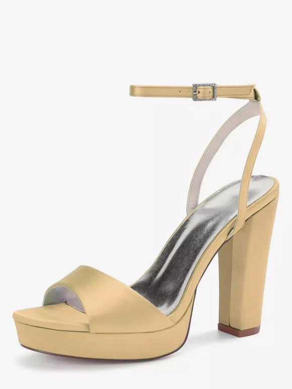 Satin Wedding Shoes Ivory Platform Open Toe High Heel Wedding Guest Shoes