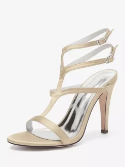 Satin Wedding Shoes Open Toe Strappy High Heel Bridesmaid Shoes