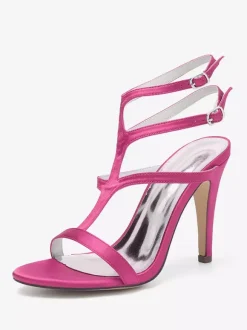 Satin Wedding Shoes Open Toe Strappy High Heel Bridesmaid Shoes