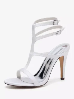 Satin Wedding Shoes Open Toe Strappy High Heel Bridesmaid Shoes
