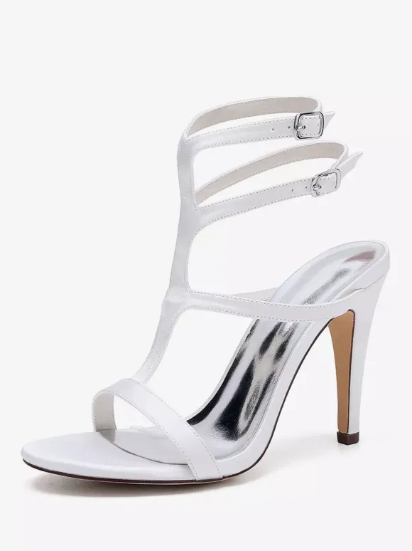 Satin Wedding Shoes Open Toe Strappy High Heel Bridesmaid Shoes
