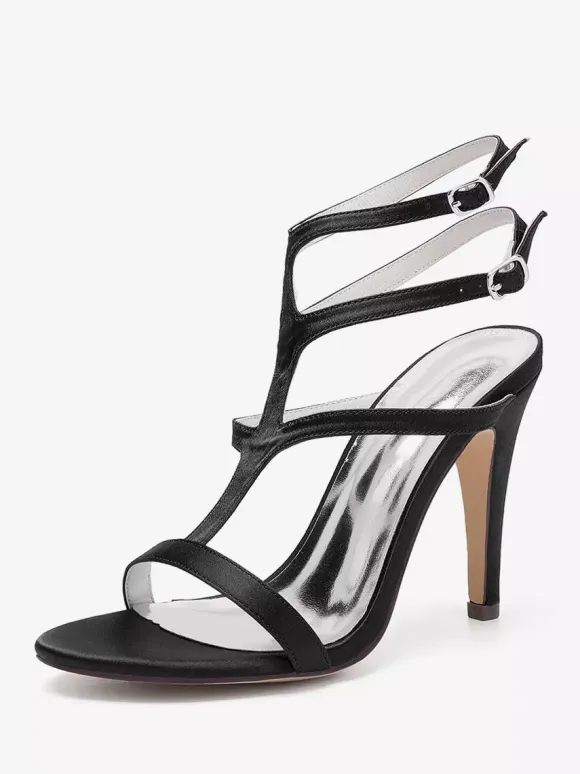 Satin Wedding Shoes Open Toe Strappy High Heel Bridesmaid Shoes