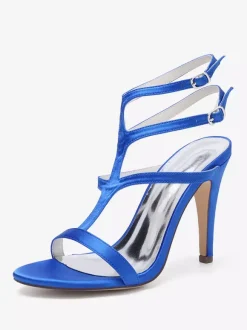 Satin Wedding Shoes Open Toe Strappy High Heel Bridesmaid Shoes