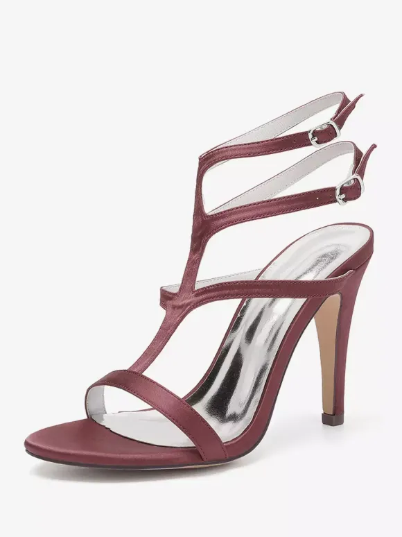 Satin Wedding Shoes Open Toe Strappy High Heel Bridesmaid Shoes