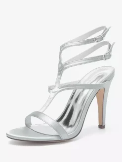 Satin Wedding Shoes Open Toe Strappy High Heel Bridesmaid Shoes