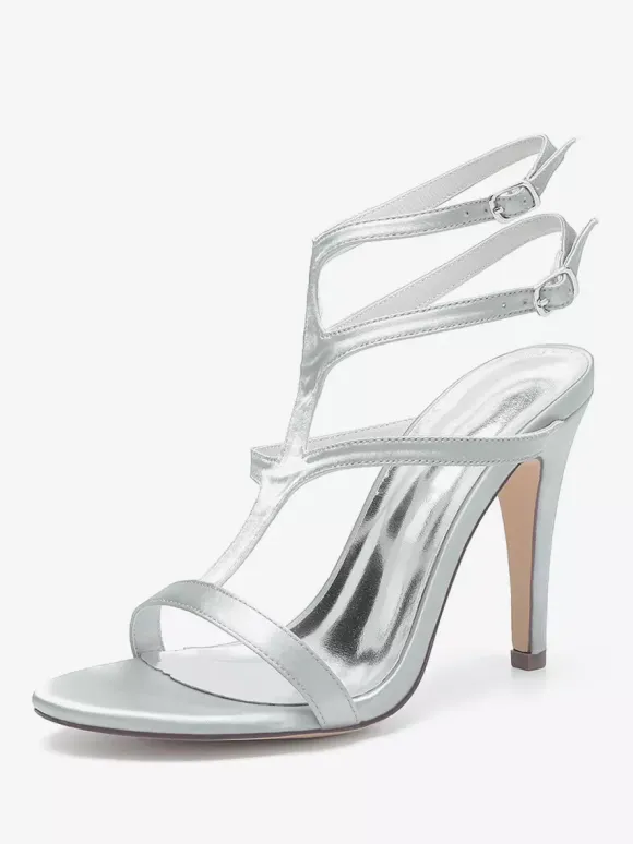 Satin Wedding Shoes Open Toe Strappy High Heel Bridesmaid Shoes