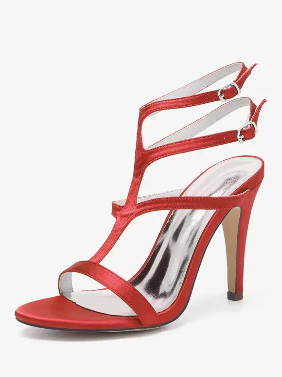 Satin Wedding Shoes Open Toe Strappy High Heel Bridesmaid Shoes
