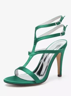 Satin Wedding Shoes Open Toe Strappy High Heel Bridesmaid Shoes