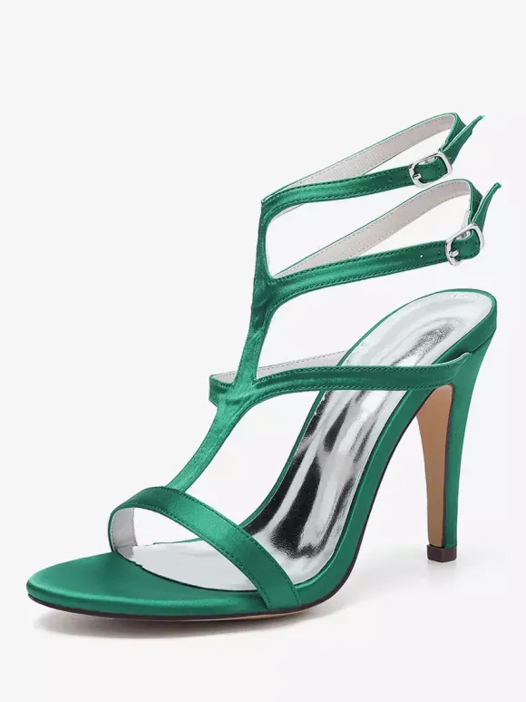 Satin Wedding Shoes Open Toe Strappy High Heel Bridesmaid Shoes