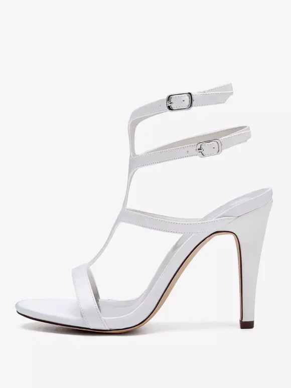 Satin Wedding Shoes Open Toe Strappy High Heel Bridesmaid Shoes