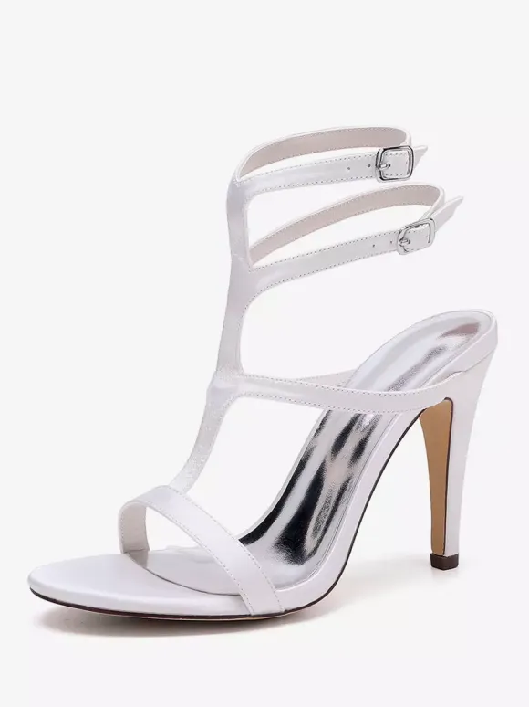 Satin Wedding Shoes Open Toe Strappy High Heel Bridesmaid Shoes
