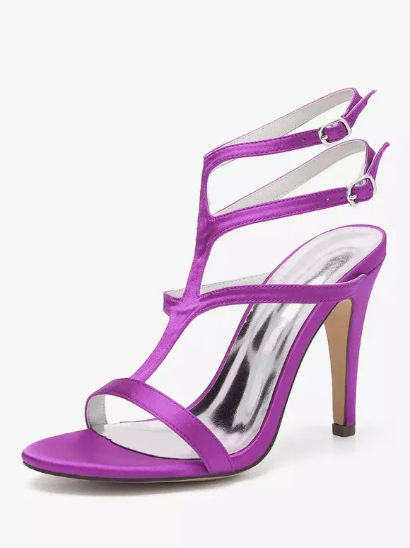 Satin Wedding Shoes Open Toe Strappy High Heel Bridesmaid Shoes