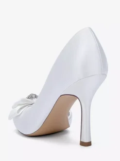 Satin Wedding Shoes Peep Toe Bow High Heel Wedding Guest Shoes