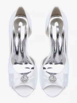 Satin Wedding Shoes Peep Toe Bow High Heel Wedding Guest Shoes