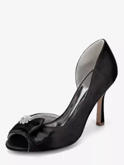 Satin Wedding Shoes Peep Toe Bow High Heel Wedding Guest Shoes