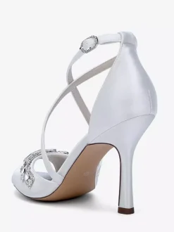 Satin Wedding Shoes Peep Toe Rhinestones Criss Cross Bridal Shoes