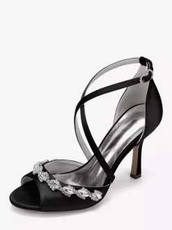Satin Wedding Shoes Peep Toe Rhinestones Criss Cross Bridal Shoes