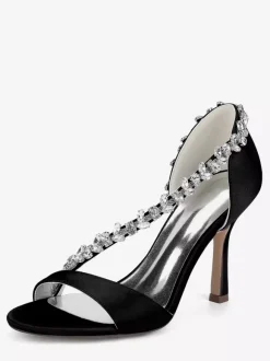 Satin Wedding Shoes Pointy Toe Rhinestones High Heel Bridal Shoes