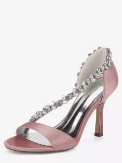 Satin Wedding Shoes Pointy Toe Rhinestones High Heel Bridal Shoes