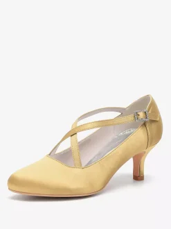 Satin Wedding Shoes Round Toe Criss Cross Vintage Bridal Shoes