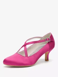 Satin Wedding Shoes Round Toe Criss Cross Vintage Bridal Shoes